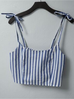 Old Navy Cotton Tie-Shoulder Cami Tank Top White Blue Stripped New With Tags